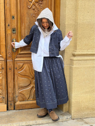 Jupe PERLA marine à clous 2