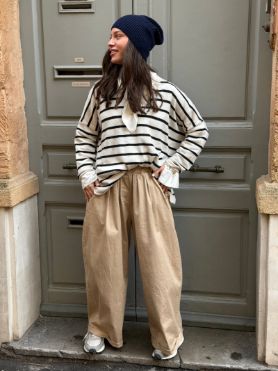 Pull TRUDI col v rayé bleu 2