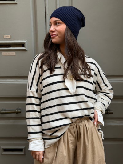 Pull TRUDI col v rayé bleu