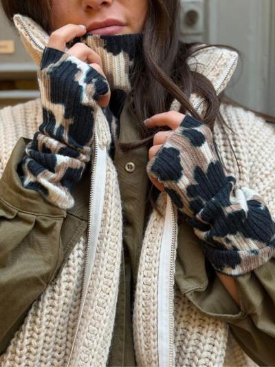 Mitaines KOON 100% cachemire 6 fils couleur léopard. Boutique Mademoiselle Louise - Melle Louise. 2