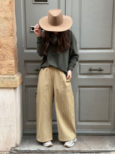 Pantalon PARIS rayé beige/écru 2