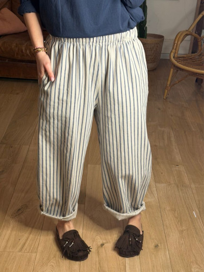 Pantalon LIO blanc rayé bleu