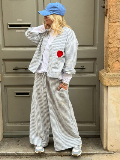 Pantalon BONNIE rayé bleu