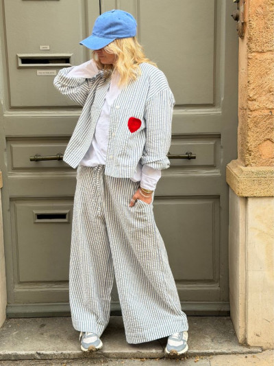 Pantalon BONNIE rayé bleu