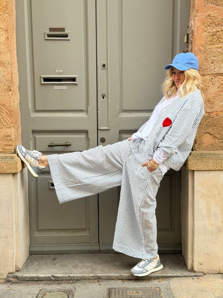 Pantalon BONNIE rayé bleu