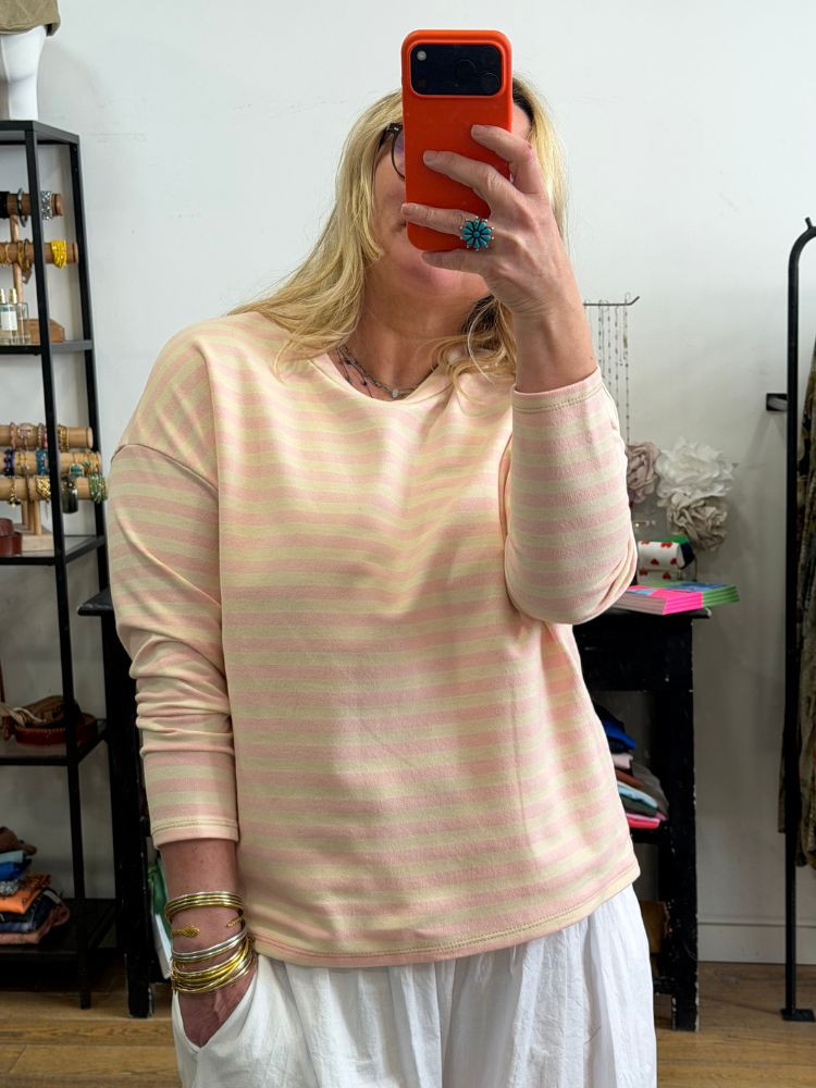 T-shirt LOU marinière rose blush ML