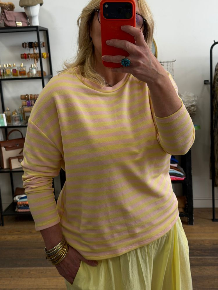 T-shirt LOU marinière rose jaune ML