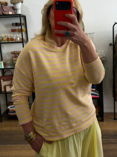 T-shirt LOU marinière rose jaune ML