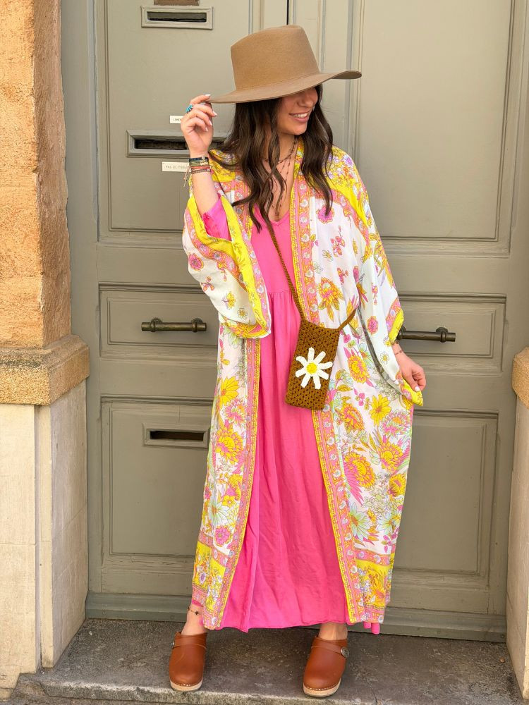 Kimono BILY long bleu & vert