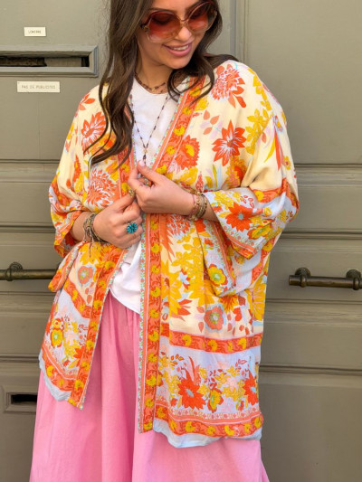 Kimono BIRDA court bleu & jaune