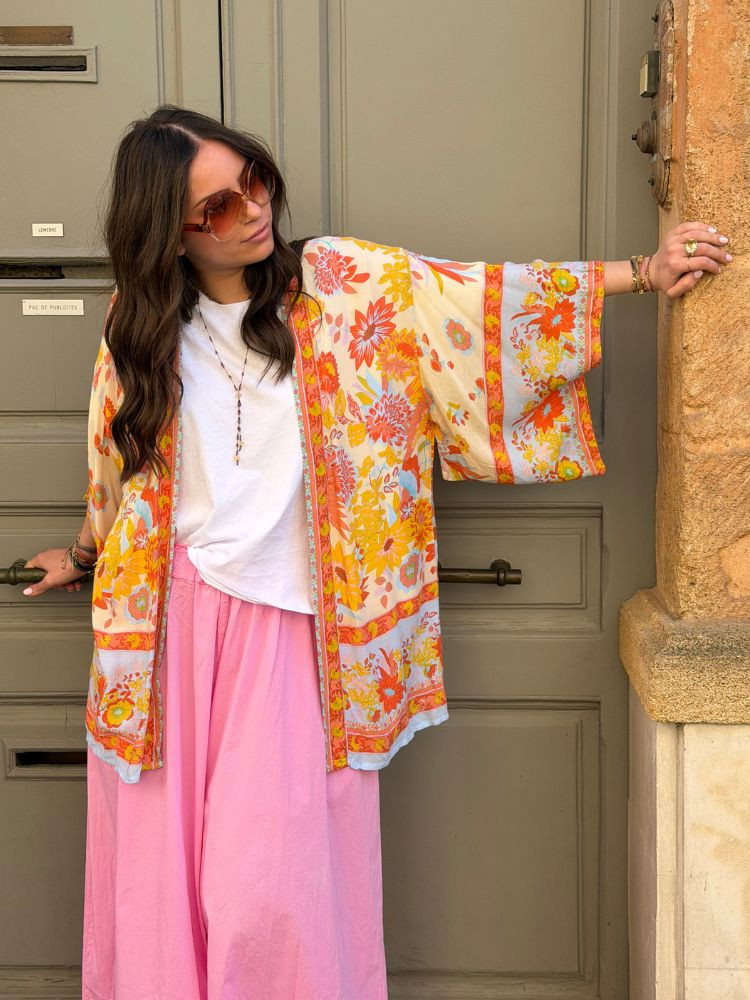 Kimono BIRDA court bleu & jaune