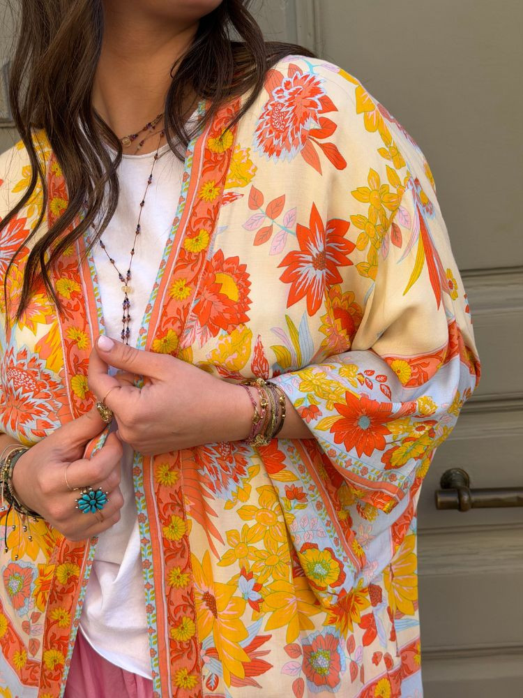 Kimono BIRDA court bleu & jaune