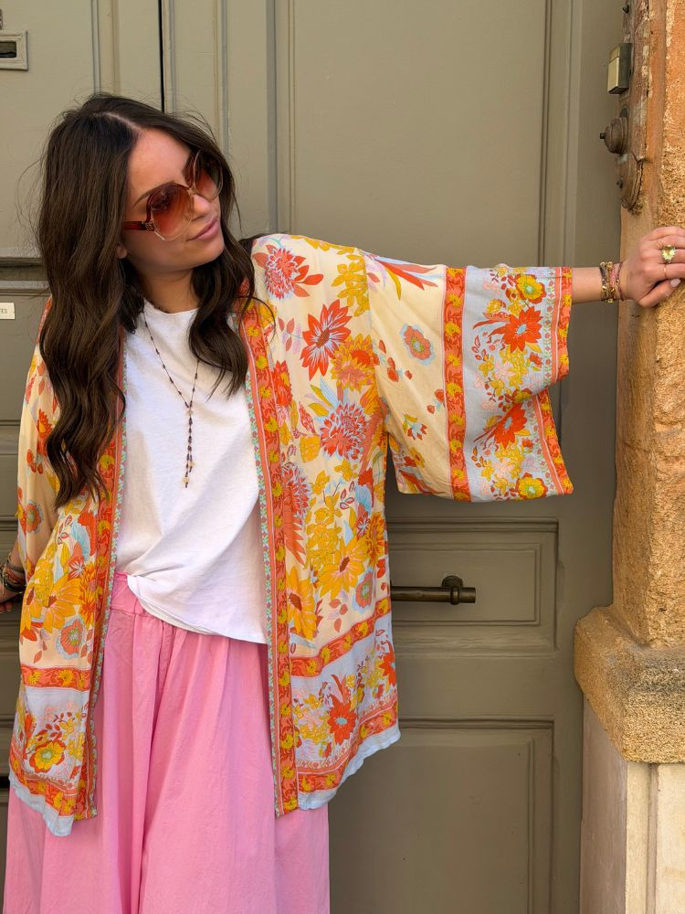 Kimono BIRDA court bleu & jaune