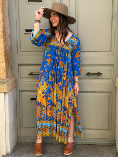 Robe AGATHE bleu & orange
