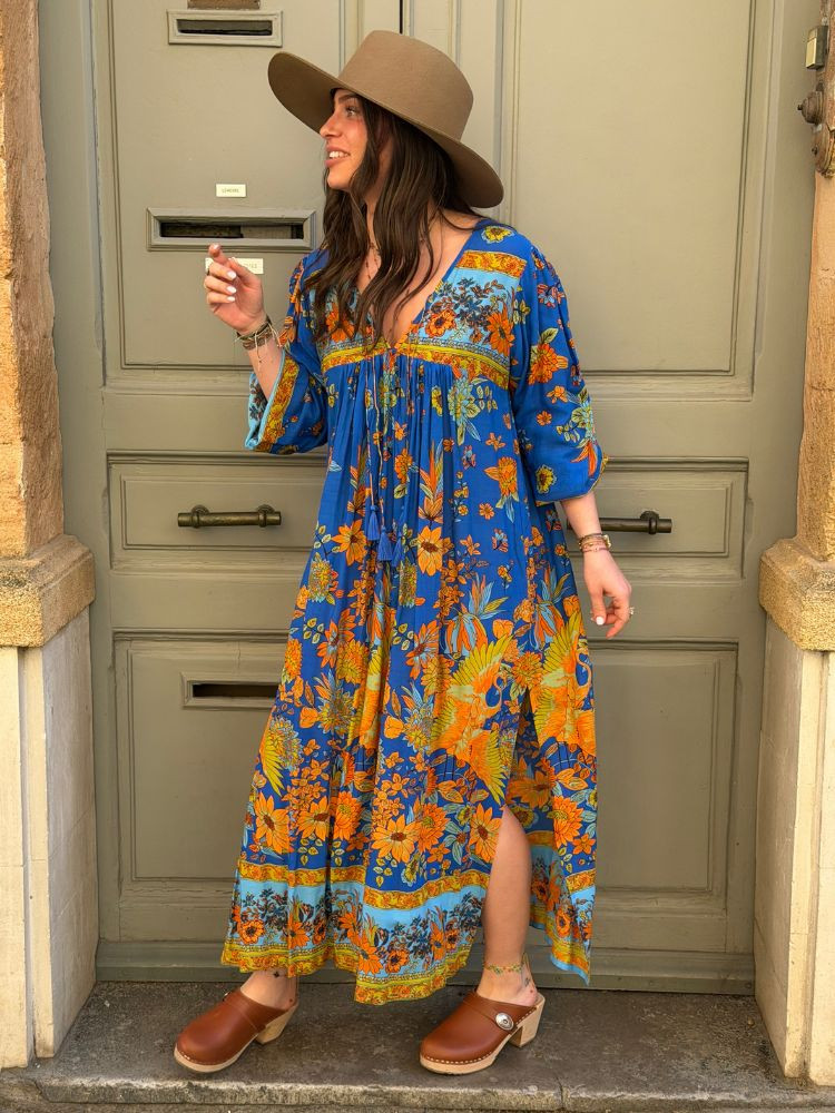 Robe AGATHE bleu & orange
