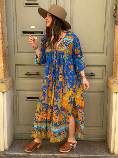 Robe AGATHE bleu & orange