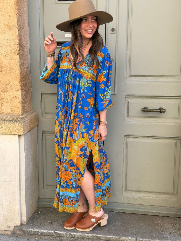 Robe AGATHE bleu & orange