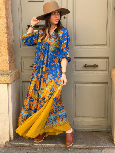 Robe AGATHE bleu & orange 2