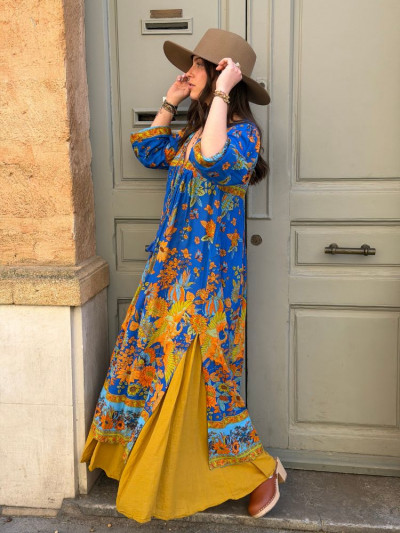 Robe AGATHE bleu & orange