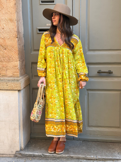 Robe AGATHE vert & jaune 2