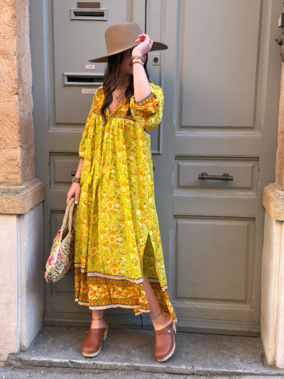 Robe AGATHE vert & jaune