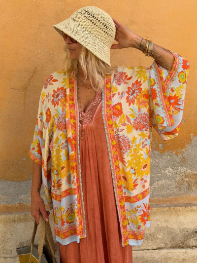 Kimono BIRDA court bleu &...