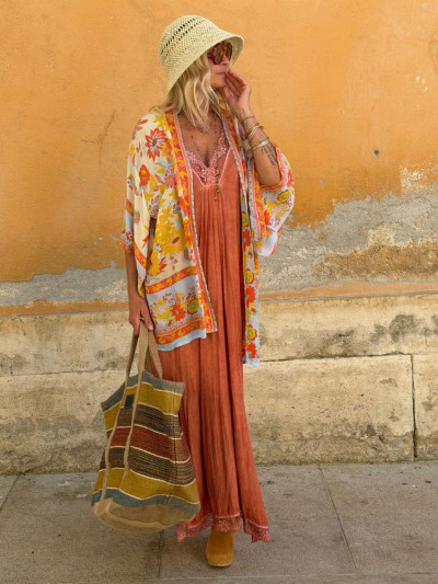 Kimono BIRDA court bleu &... 2