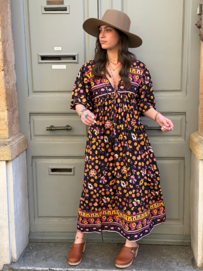 Robe AGATHE noir & violet 2