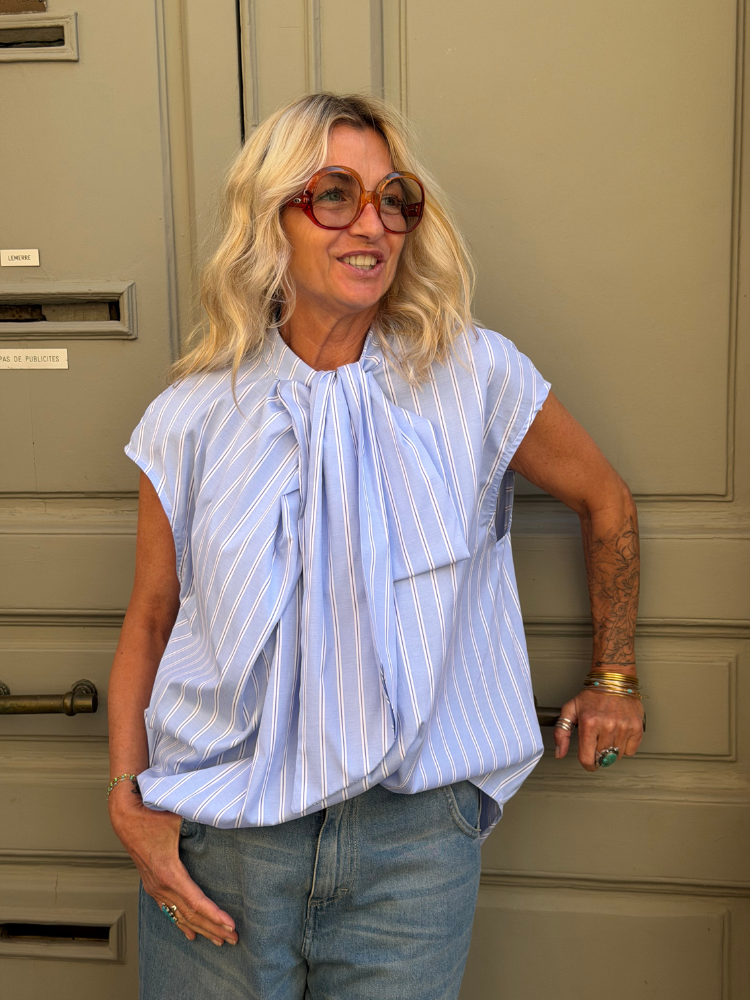 Top ROSA rayé blanc 3