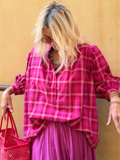Tunique MACHA fuchsia à carreaux