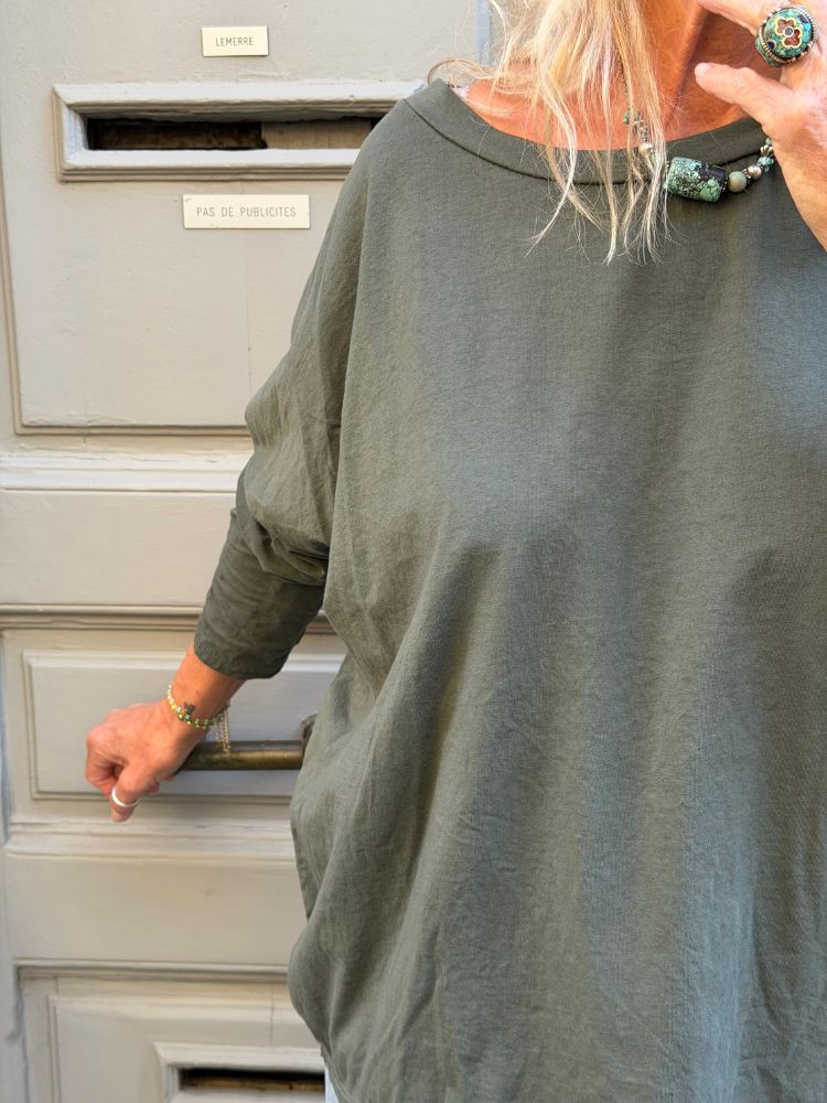 T-shirt NINETTE loose kaki foncé