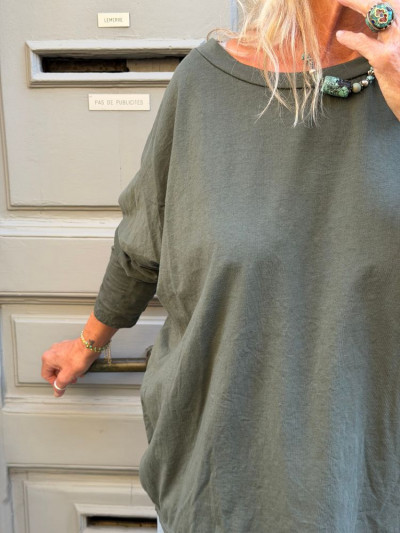 T-shirt NINETTE loose kaki foncé