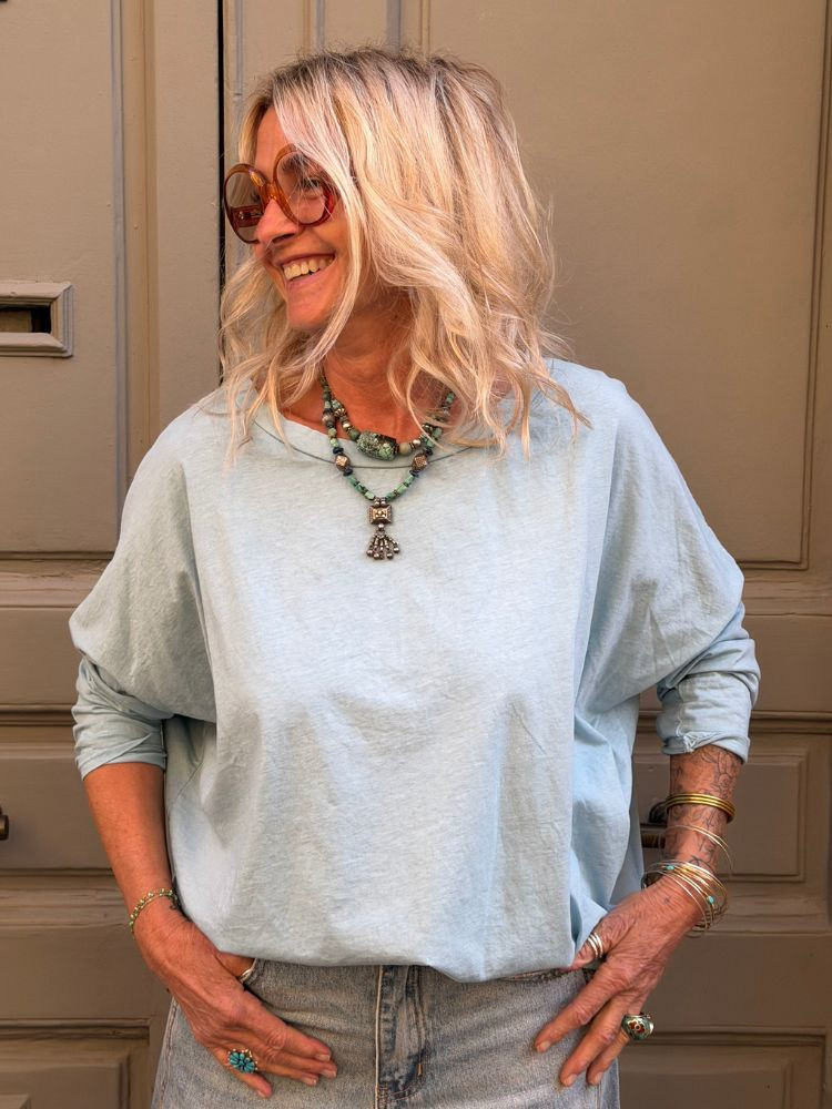 T-shirt NINETTE loose bleu sauge