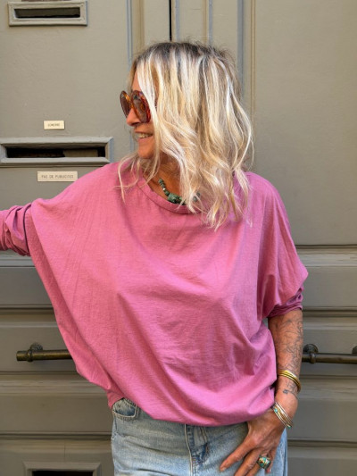 T-shirt NINETTE loose rose délavé