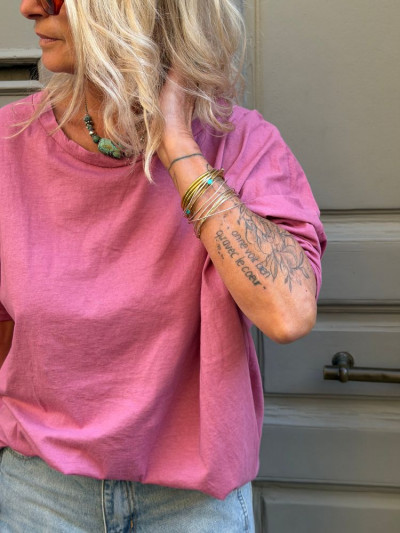 T-shirt NINETTE loose rose délavé
