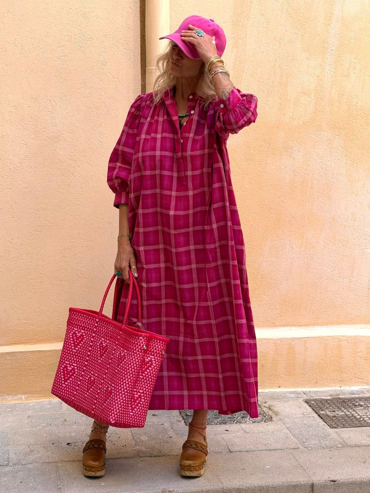 Robe SACHA fuchsia à carreaux