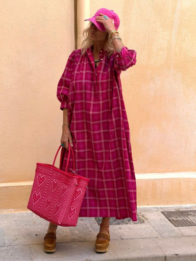 Robe SACHA fuchsia à carreaux