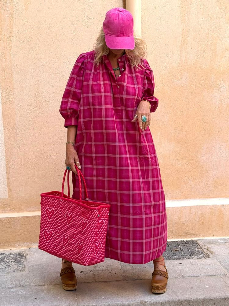Robe SACHA fuchsia à carreaux