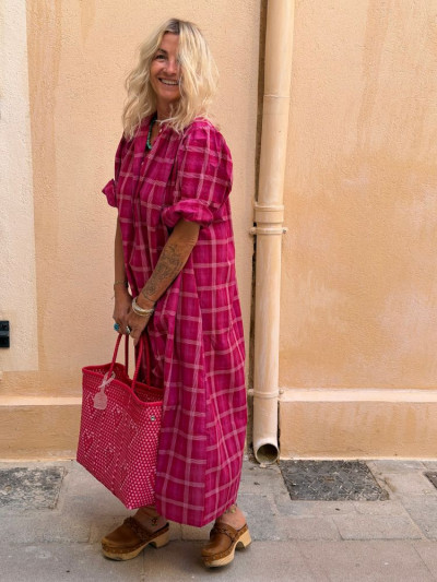 Robe SACHA fuchsia à carreaux