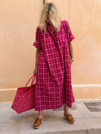 Robe SACHA fuchsia à carreaux 2