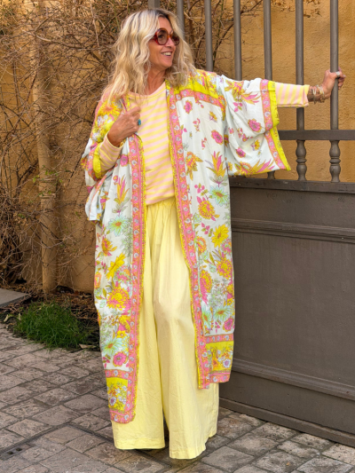 Kimono BILY long bleu & vert