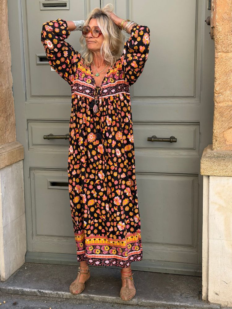 Robe AGATHE noir & rose