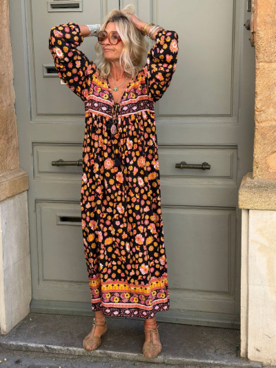 Robe AGATHE noir & rose