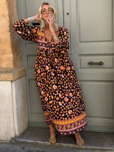 Robe AGATHE noir & rose 2