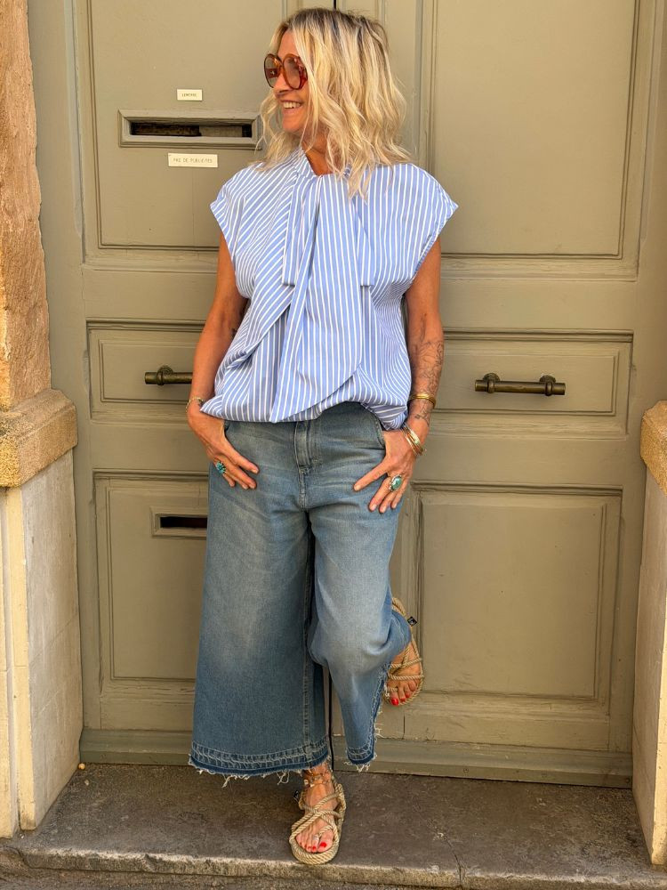 Top ROSA rayé bleu 2