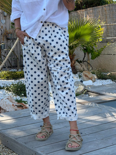 Pantalon ALEX à pois bleu