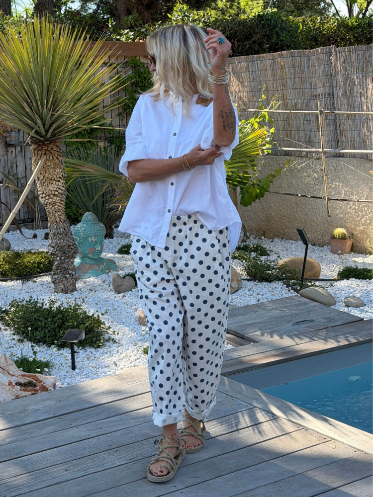 Pantalon ALEX à pois bleu