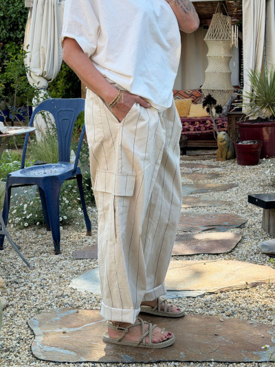 Pantalon SOLINE rayé écru