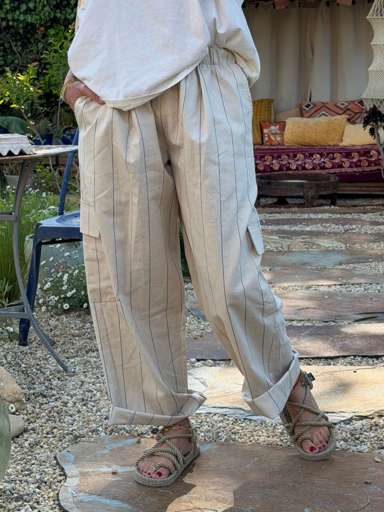 Pantalon SOLINE rayé écru