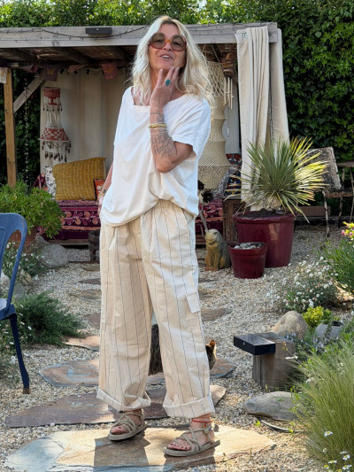 Pantalon SOLINE rayé écru